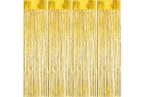 FODLON 4pcs Cortinas de Flecos Láminas, 1m x 3m Cortina Metálica Fiesta, Oro Cortinas de Oropel Metálico, Autoadhesivas Franjas Decoración Fondo para Fiesta Regalos Cumpleaños,Bailes,Bodas,Navidad