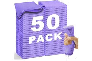 WEAWE 50 Paños de Bayeta Microfibra, Suaves, Absorbentes, Reutilizables Multiusos Limpieza Cocina, Coche, Cristales, Balletas Microfibra (Morado)