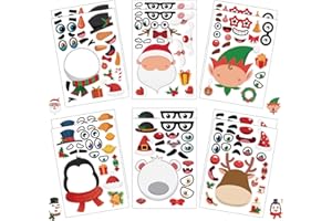 Azxndy 12 Sheets Christmas Characters Make Your Own Personalized DIY Cartoon Santa Claus Stickers for Kids,Match Make A Face Stickers Art Crafts Suitable for Christmas Party Supplies Gifts