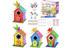 colmanda Casa pájaros Pintar, 4 Piezas Casa de pájaros de Bricolaje, Kit de Casa para Pájaros para Niños Casa de Pájaros Madera, Casa de pájaros para Pintar de Bricolaje Creativo Regalo para Niños