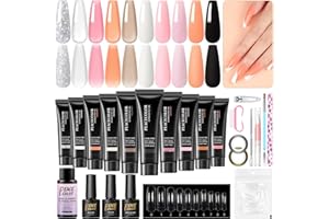 PEACECOLOR Kit Ongle Gel UV Complet, 10 Couleurs 10ML Poly Nail Extension Gel avec Base et Top Coat, Kit Manucure Outil Vernis Semi Permanent pour Debutant