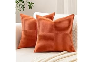 Sungeek 2er Set Cord Kissenbezüge, Kreuz Streifen Muster Kordsamt Kissenbezug Sofakissen Dekokissen Patchwork Design Deko Zierkissenbezüge Kissenhülle für Wohnzimmer (40x40cm, Rost)