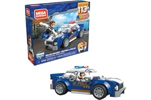 Mega Construx Wonder Builders Voiture de Police à assembler, jeu de construction, 113 briques et une figurine, pour enfant dès 5 ans, GLK52