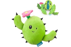 BARKBOX BARK Dog Toy Consuela The Cactus 2 in 1 Interactive Squeaky Plush Toy For Dogs and Puppies - Rip and Reveal With Hidden Toy, Crazy Crinkle, Whip-N-Flip Arms to Thrash, Stimulating Pet Toys Small