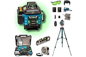 N NUEVAS IDEAS Nivel Laser Autonivelante 360 grados - 16 líneas 4D - 2 baterias 5000mAh - Nivel Burbuja Laser - Cinta Metrica Fluorescente - laser verde - tripode nivel laser - Multitud de accesorios