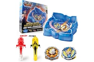 INFINITY NADO Battle Set avec arène, toupies de Combat avec 2 lanceurs magnétiques, 2 toupies métalliques, Jouet pour Enfants garçons et Filles de 5, 6, 7, 8, 9, 10, 11 et 12 Ans