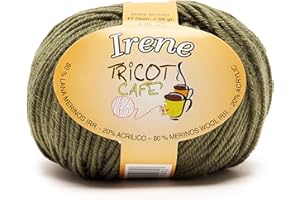 TRICOT CAFE' Tricot Cafè Irene, Made in Italy - Gomitolo Filato Misto Lana Merinos Irrestringibile - Morbido Ideale per Tutti i Lavori - Ferri/Uncinetto: 3.00/4.00 (1 pezzo - Militare 1373)