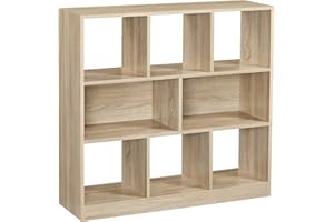 VASAGLE Bibliothèque, Meuble de Rangement, Étagère, 8 Compartiments Ouverts, Utilisable à l’Horizontale, sur le Côté ou à l’Envers, 30 x 97,5 x 100 cm, pour Salon, Bureau, Couleur Boisée LBC52NL