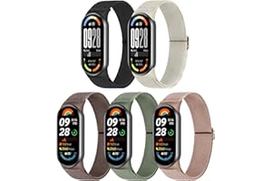 Wizvv 5 Stück Xiaomi Mi Band 10/9/8 Armbands Herren Damen, verstellbare Dehnbare Nylon Armbänder Sport Ersatzarmband für Xiaomi Smart Band 10/9/8