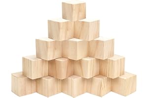 Belle Vous Cubos de Madera Cuadrados Grandes (Pack de 15) –5 x 5 x 5 cm Cubos Madera Pino Natural Sin Acabado - Bloque Madera Educativo Manualidades, Sellos, Rompecabezas, Números
