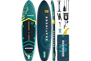 Skatinger Nadmuchiwane deski do wiosłowania SUP, nadmuchiwane deski do wiosłowania SUP, deska do wiosłowania do jogi z plecakiem 1600D, 6 dodatkowych pierścieni D, pasek na ramię, płetwa centralna