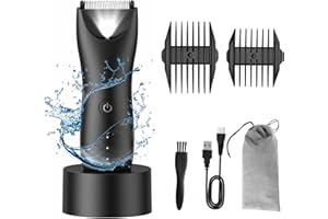 zuxify Body Hair Trimmer for Men, Ball Trimmer Set with Head Spotlight, Safety Ceramic Blades, Waterproof Groin Hair Trimmer for Men with Three Segment Power Display, USB Charging Base (Black)