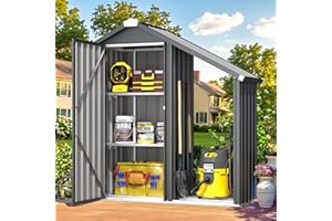 UNIONLINE Outdoor Tall Garden Storage Box with Double Door, 3 Adjustable Shelves, Metal Garden & Garage Bike Shed Cabinet, Grey