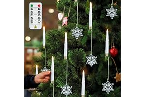 yunsheng Świece choinkowe z pilotem zdalnego timera, zasilane bateryjnie, bezpłomieniowe świece stożkowe LED, migoczące na Boże Narodzenie, do domu, na ślub, prezent, z metalowym haczykiem i akrylowym