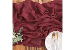 AOKSUNOVA Tischläufer Musselin Bordeaux Rot 80cm x 3m Tischläufer Käsetuch Hochzeit Waschbar