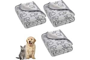 DTGECD Dog Blanket, 3 Pack Washable Pet Blankets for Small Medium Dogs and Cats, Soft Puppy Blankets Ideal for Sofas, Beds & Car Seat, 40x60cm, Grey