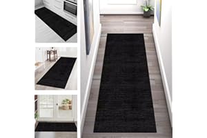 ‎SGLGSTORE Läufer Teppich Lang Flur rutschfest Waschbar Küche Korridor Teppichläufer Schwarz Dunkelgrau 90X250CM Teppichmatten Küchenläufer Wohnzimmer Kinderzimmer Esszimmer Anpassbare Küchenteppich Meterware