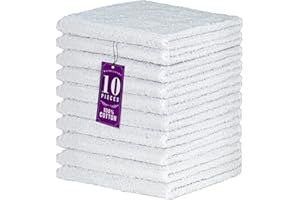 DecorRack 10 Pack 100% Cotton Wash Cloth, Luxurious Soft, 30 x 30 cm Ultra Absorbent, Machine Washable Washcloths, White (10 Pack)
