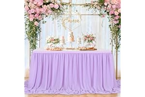 QUEENDREAM Lavender Chiffon Table Skirt Sheer Table Cloth for 9ft Table for Parties Baby Shower Wedding Banquet Bridal Shower Home Decor
