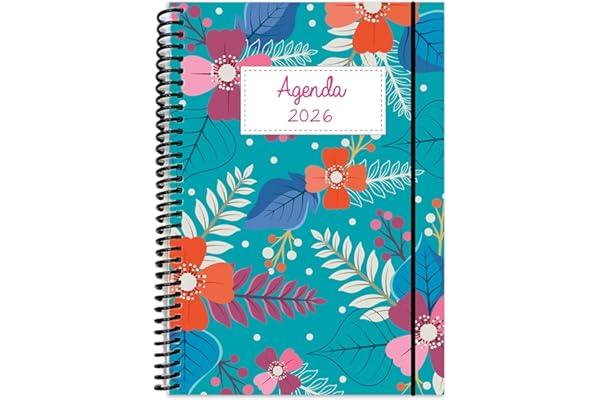 Agenda 2026 1 DIA POR PAGINA Diseño Floral Diario Formato A5 Con Espiral Tapas Plásticas Papel Premium 320 Páginas Planificador Personal Colorido Ideal Oficina Estudiantes Mujeres Organizadas
