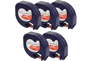 Prestige Cartridge 5 Casetes de Cinta compatibles con Dymo LetraTag 91203 S0721680 S0721630 Negro sobre Rojo 12mm x 4m para DYMO LetraTag LT110T, LT100H, LT100T, QX50, XR