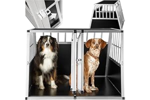 tectake® Caisse de Transport pour Chien légère & Solide Cage de Transport Chien Double pour Transport Chiens Voiture, Maison ou Jardin Cage pour Max. 2 Chiens - 104 x 90,5 x 69 cm