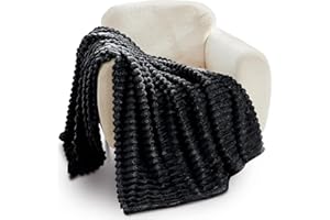GC GAVENO CAVAILIA GC GAVNO CAVAILIA Ribbed Blanket Throw | Fluffy Fleece Throws For Sofas, Bed, Settee, Couch | Comfortable Extra Large Blankets & Throws | King Size 200x240 Cm | Black