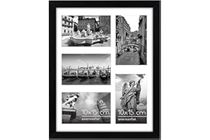 Americanflat Collage Marcos de Fotos 28x36cm - Apertura 5 Piezas de 10x15cm de MDF Negra con Vidrio Resistente, Juego de Marcos de Pared y Mesa - Hogar, Oficina, Galería