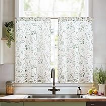 TOPICK Leinen Vorhänge 2er Set 65x60 Cm - Blumenmuster Landhausstil Für Küche Und Wohnzimmer