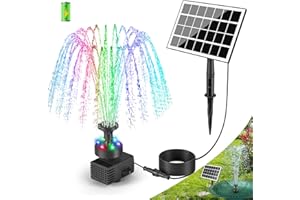 SZMP 2025 Nuevo Fuente Solar para Estanque,3.5W Fuente de Jardín Solar,16.4ft Cable con Luz LED,Baterías 2000mAh,8 boquillas y 4 fijadores,para Estanque de Jardín Fuente,Baño para Pájaros,Piscina