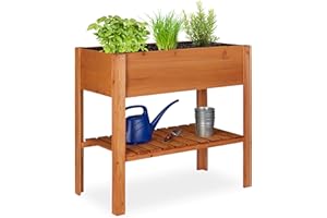 Relaxdays Huerto Urbano de Madera, con Estante, Macetero Rectangular, 80 x 88 x 43,5 cm, Marrón Claro