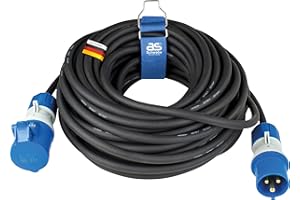 as - Schwabe Cavo di prolunga da campeggio, 25 m, 230 V, 16 A, 3 poli, spina CEE con indicatore di tensione, accoppiamento CEE con coperchio ribaltabile, prolunga per camper, prodotto in Germania,
