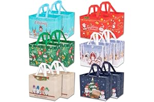 WENGX 12 Pack Christmas Tote Bags with Handle, Reusable Gift Present & Grocery Shopping Wrapping Bags for Xmas Holiday Event Party (christmas)