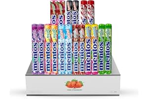 THREE STRAWBERRY LTD Mentos Mint Selection Box - Mentos World Flavours Includes Mint, Cola, Fruit, Grape, Green Apple, Rainbow, Strawberry.