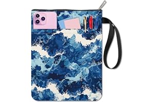 CRASPIRE Custodia per Libri Sea Wave Protezione per Libri Blu Copertine per Libri in Brossura Copertina per Libri in Tessuto Lavabile con Cerniera e Tasca Extra sulla Manica per Gli Amanti dei Libri