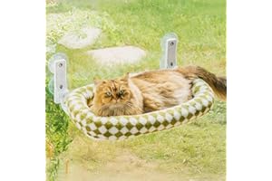 EDAGNY Stylish Cat Hammock Window Bed for Indoor Cats Foldable – Plush Cat Window Perch with Removable Thick Cover, Sturdy Steel Frame with 4 Suction Cups Holds up to 18kg (Green, M-with bed)