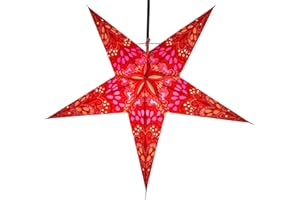 GURU SHOP Guru-Shop Estrella de Papel Iluminada Para el Adviento Plegable, Poinsettia 60 cm - Néstor Naranja, Star Fensterdeko