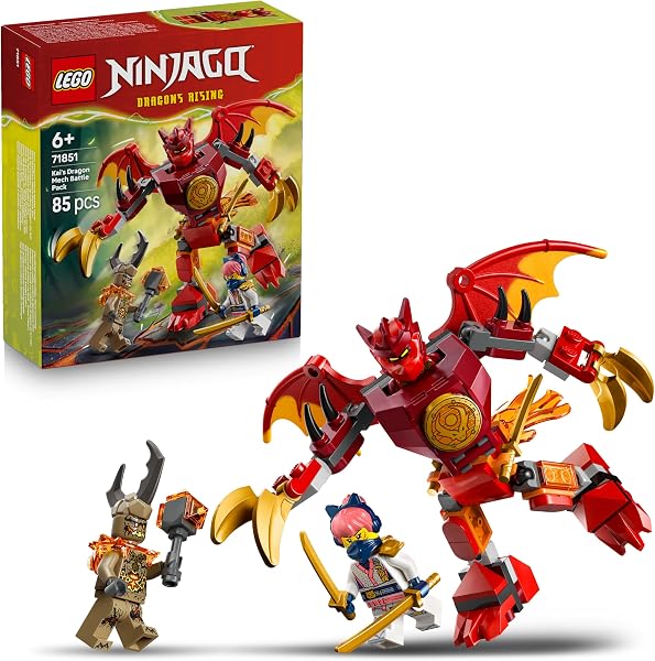 LEGO Ninjago Kais Dragon Mech Battle Set - Ninja Toy for Boys and Girls - Model Building with Action Figure, 3 Mini Figures and Katanas - Gift for Children from 6 Years - 71851 - 1