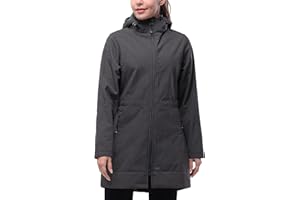 33,000FT Chaqueta larga de softshell para mujer con capucha forrada de forro polar, resistente al viento, impermeable, cortavientos