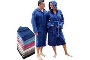 LEBENGOOD Peignoir de bain à capuche, pour femme et homme 100% coton éponge 400 g avec ceinture, poches, douche, peignoir doux, serviette