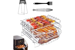 WISETEN Heißluftfritteuse Zubehör, 3 Etagen Heißluftfritteuse Grillrost Multifunktional Gitter Edelstahl Air Fritteuse Rack Accessories für Philips Airfryer XL 6,2L HD9270/90, COSORI 5,5L 4,7L, Cecotec 6L