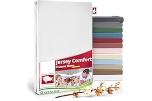 ‎DECOHOMETEXTIL HEIMTEXTILMANUFAKTUR Greenline Spannbettlaken Premium Jersey aus 100% Baumwolle Greenline Weiß 90-100x200 cm bis zu 30 cm auch für Boxspringbetten, Spannbetttuch