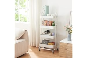 [en.casa] Servierwagen Pyhäntä Rollwagen mit 4 Ebenen Küchenwagen aus Metall Beistellwagen mit 2 Bremsen Allzweckwagen Aufbewahrungswagen für Küche Bad Büro Weiß