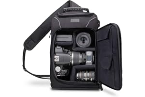 USA Gear Sac à Dos Epaule Professionnel Appareil Photo Réflex avec Couverture Protectrice Incluse, Rangements Personnalisables et Port Trépied - Compatible avec Canon, Nikon, Pentax et Plus - Noir