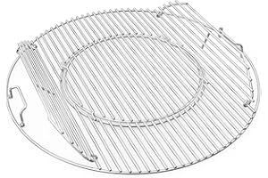 Onlyfire Grillrost Edelstahl, Ø 54,5 cm, Grillrost Rund mit Griff, Abnehmbarer Grillroste für Pizzastein, Wok, Pfanne, für Weber 57 cm Kugelgrill, Holzkohlegrills, Doppelte Öffnung, Grillzubehör