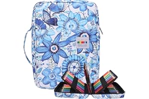 OVAKIA Trousse à crayons de grande capacité pour 220 crayons - Étanche - Pour l'école, le bureau, les filles, les garçons, la rentrée des classes, Fleur bleue., 30.5X8X22.5, Impression :