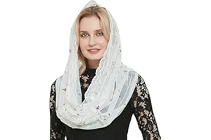 Leimandy Orthodox Veil Head Covering with Embroidered Flowers Catholic Chapel Mantilla Veil V50