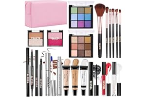 YBUETE Makeup Full Kit for Beginners Girls Women, Travel Makeup Set Present for Her,Cosmetic Set Include Eyeshadow Blush Lip Gloss Peel Off Lip Stain Eyeliner Mascara Eyebrow Pencil Cosmetic Bag