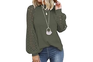 Zeagoo Womens Long Sleeve Tops Lace Plain Casual Blouses Loose Round Neck Elegant Shirts