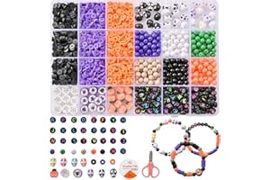 EPHOSHI 2250 PCS Halloween Beads for Jewellery Making Kit, Friendship Clay Beads, Arcylic Round Beads,Polymer Clay Beads Charms, Skull Beads, Letter Beads,Bracelet Necklace Earring Beads Making Set
